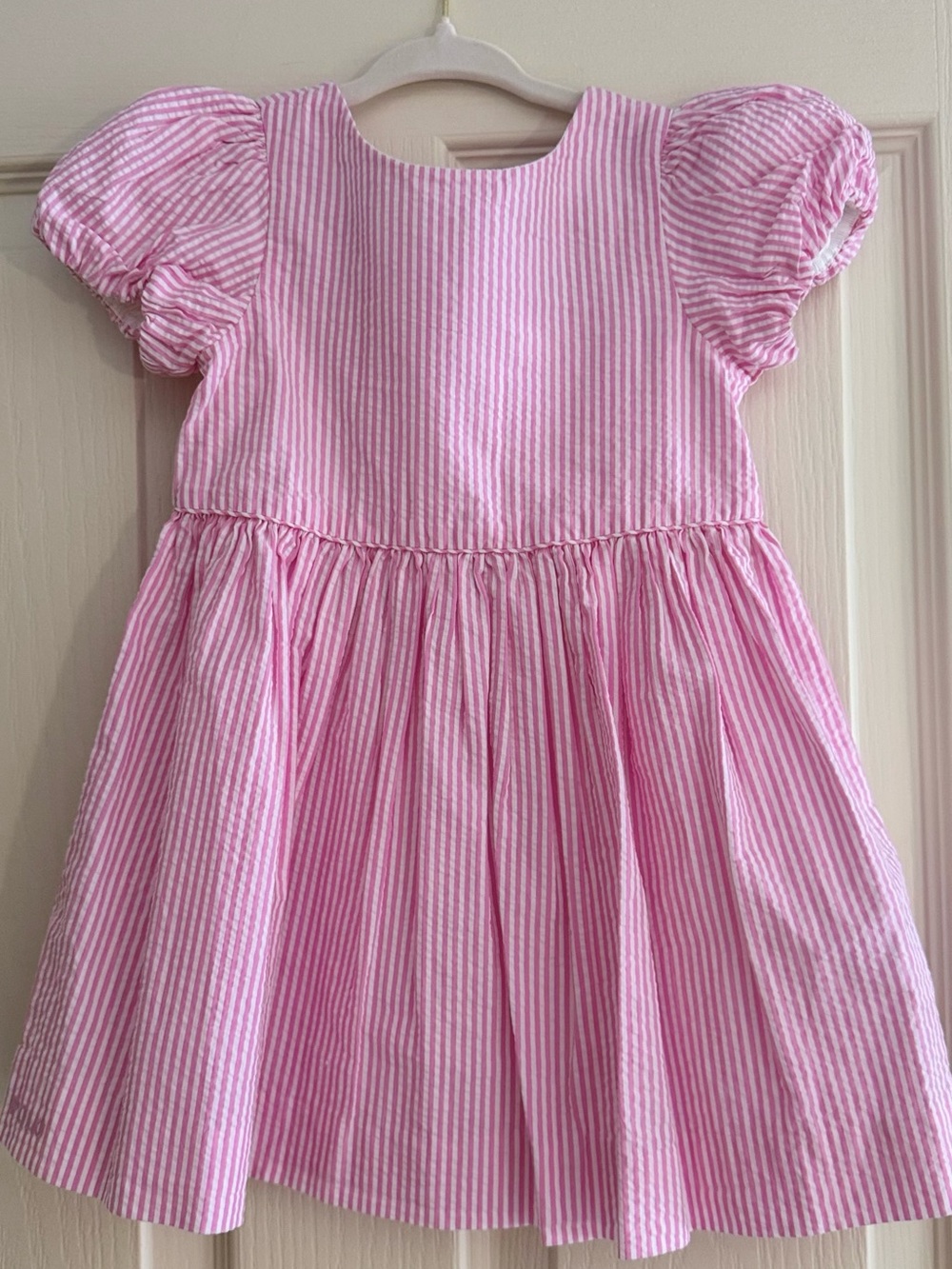 Ralph Lauren Pink and White Striped Puff-Sleeve Dress